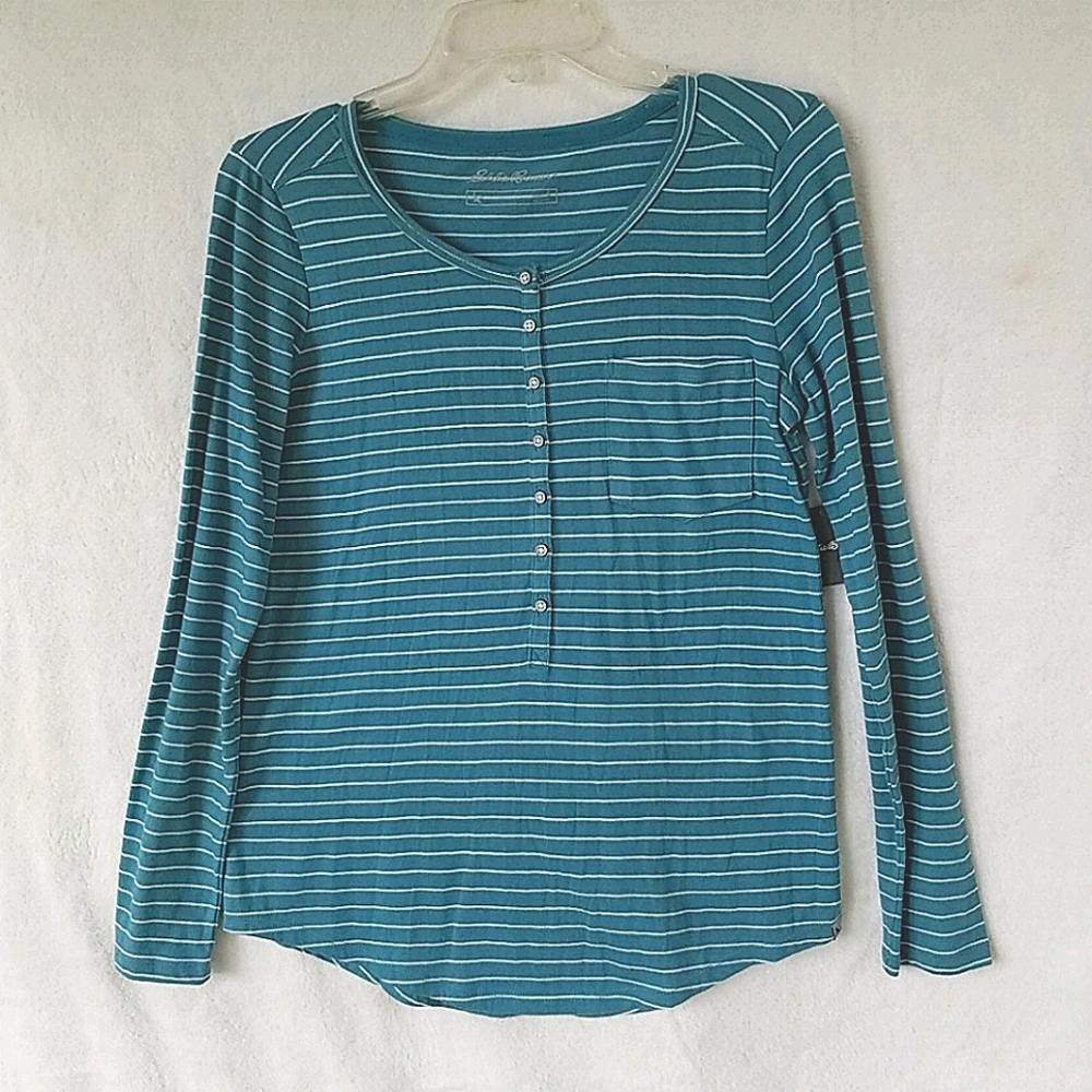 NWT Eddie Bauer Ladies Everyday Jersey Henley-Surf